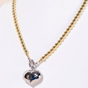 TREASURE JEWELS NEW Gold and Silver Beaded Heart Necklace